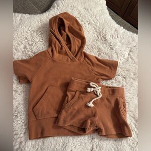 Kids Tan Hoodie and Shorts Matching Set